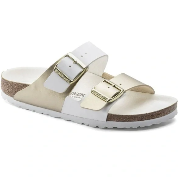 Birkenstock Arizona Split White and Gold Sandals Sz 10 M, 41 - Picture 4 of 13